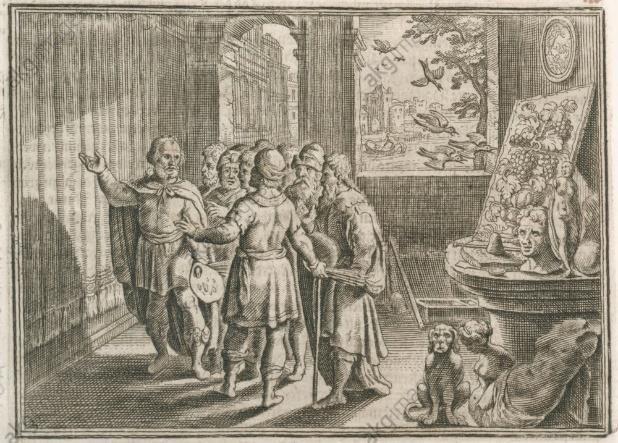 Zeuxis und Parrhasius Kupferstich von Matthäus Merian d. Ä. (1593 1650).