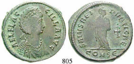 85,- 806 Arcadius, 383-408 Bronze 22 mm 383, Constantinopel. Büste r.
