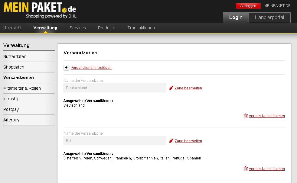 1 Einrichten einer Versandzone Nach erfolgreichem Einloggen in Ihren Account müssen Sie sogenannte Versandzonen einrichten.