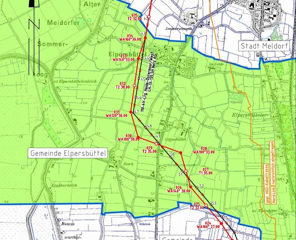 Die neue Westküstenleitung führt durch Elpersbüttel An der Westküste Schleswig-Holsteins plant und baut TenneT eine rund 120 Kilometer lange 380- kv-stromleitung.