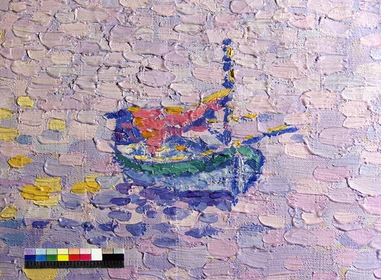 Abb. 9 Detail Boot, Konturen wurden erst nachträglich mit blauer Farbe auf die bereits