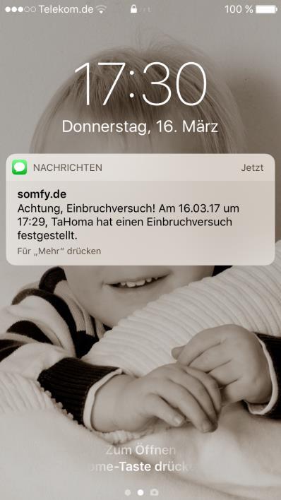 Warnmeldung per SMS erhalten Erhalt einer Warnmeldung per SMS im Falle eines Alarms der Sicherheitsmodi einer Auslösung einer