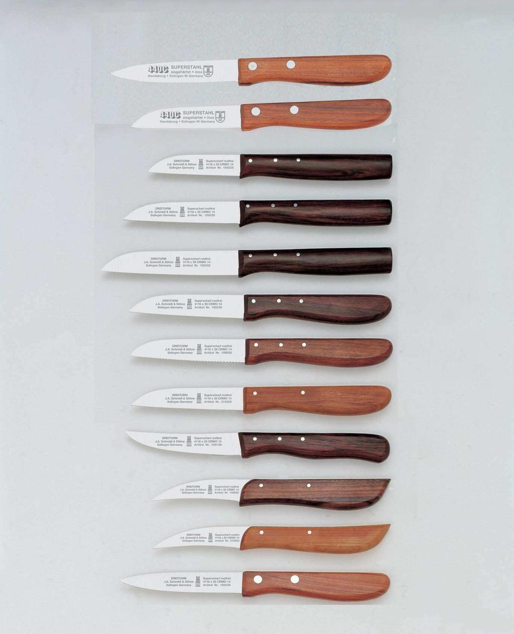 Küchenmesser mit Holzgriff Couteaux de cuisine manche bois Paring knives wooden handle Cuchillos para cocina mango de madera 10 44 32 3 1/4 = 8,3 cm 10 44 30 3 = 8 cm 10 55 25 2 1/2 =