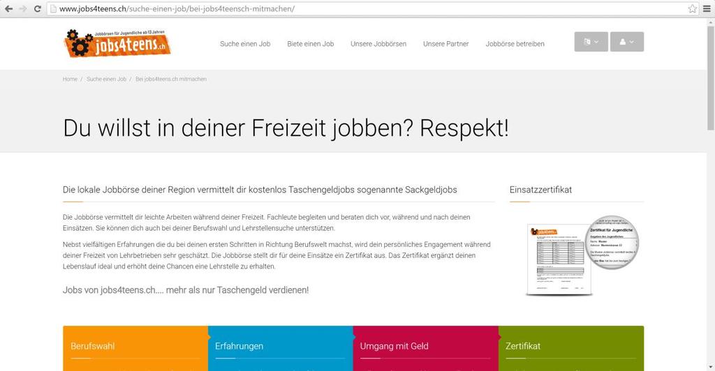 Bei jobs4teens.ch mitmachen Navigation: Suche einen Job / bei j4t mitmachen In der Freizeit Jobs ausüben Mehr als nur Taschengeld verdienen Informativer Teil Kurzinformationen in vier Schritten: 1.