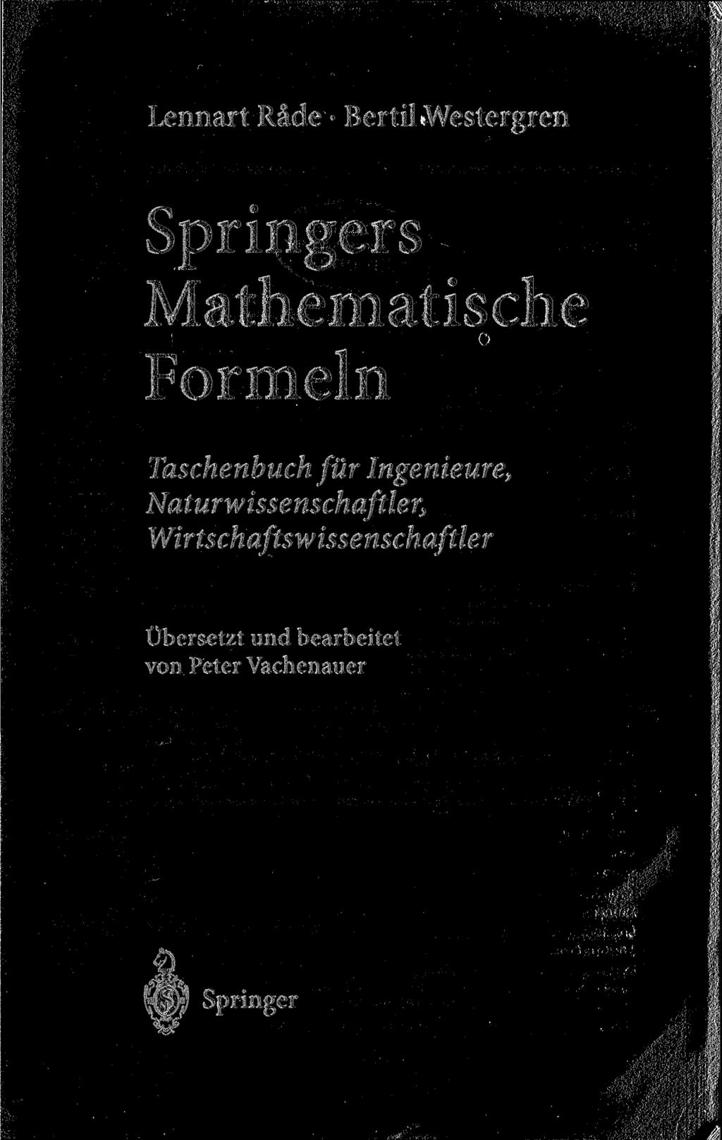 г Lennart Rade Bertil Westergren Springers Mathematische Formeln Taschenbuch für Ingenieure,