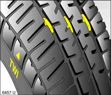 Räder, Reifen 99 Picture no: 6457U.tif Die gesetzlich zulässige Mindestprofiltiefe (1,6 mm) ist erreicht, wenn das Profil bis zu einem Verschleißanzeiger (TWI 1) ) abgefahren ist.