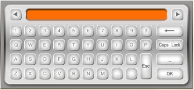 Ablage in STORAGE Wenn sie FILE NAME auswählen erscheint folgendes Keyboard Popup: Benutzen sie das Keyboard, um den gewünschten Namen einzugeben, danach bestätigen sie mit OK.