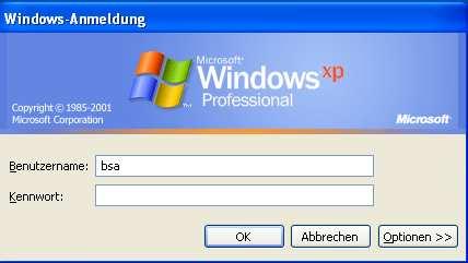 Kapitel 2 Nun können sich die Schülerinnen und Schüler an einem beliebigen Rechner im Raum mit dem Benutzernamen bsa und leerem Kennwort anmelden.