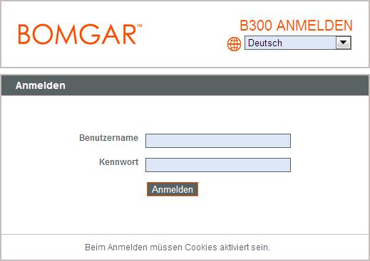 Anmeldebildschirm Geräteverwaltung Melden Sie sich nach der Installation des Geräts bei der Verwaltungsschnittstelle der Bomgar Box an.