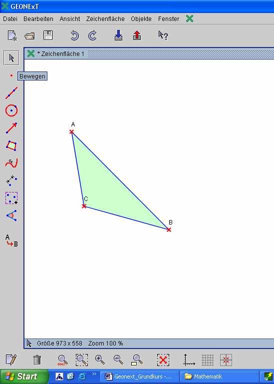 1. Der Zugmodus Die herkömmlichen Konstruktionswerkzeuge der (euklidischen) Schulgeometrie sind Lineal, Zirkel, Geodreieck und Winkelmesser.