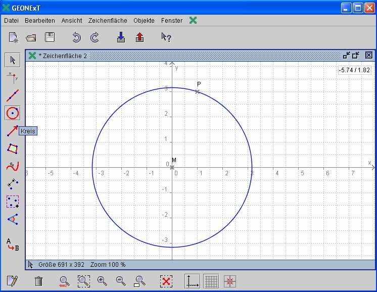 (2) Kreislinie anklicken Aufgabe: Zeichnen Sie einen Kreis durch