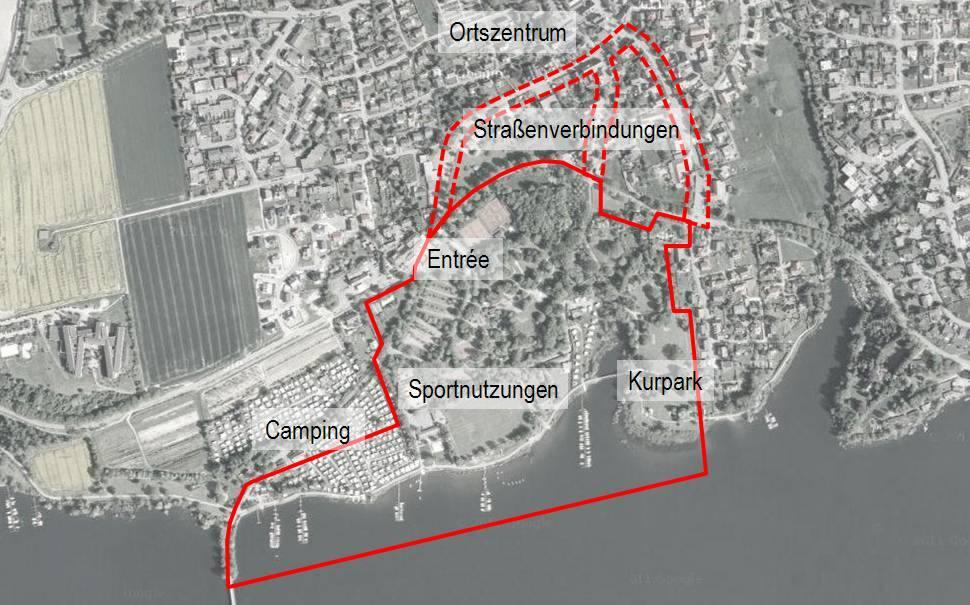 Seepark Körbecke in Möhnesee Begrenzter Wettbewerb Seite 2 Sportnutzungen: Die unterschiedlichen Sportanlagen sollen aufgewertet und neu geordnet werden.