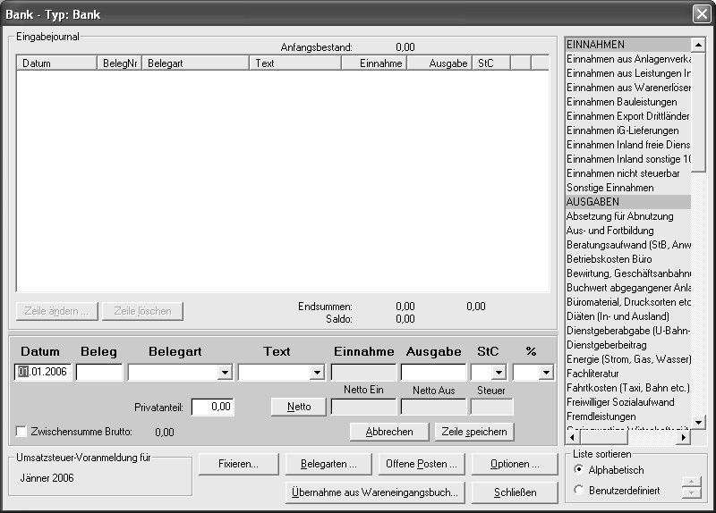 Belege Im Menü Belege werden die im Programm hinterlegten Belegkreise aufgelistet. Erfassen von Belegen Je nach ausgewähltem Monat, können für dieses Belege erfasst werden.