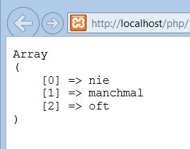 echo $antworten; Das schreibt einfach»array«auf den Bildschirm. Um sich schnell einen Überblick über die Inhalte zu verschaffen, ist die PHP-Funktion print_r() praktisch.