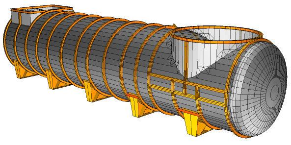 Dampfüberhitzer Freistehendes Wärmetauschergehäuse in einer Industrieanlage 9,50 m Durchmesser: 4,10 m 38 to