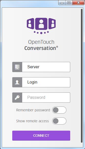 Starten von OpenTouch Conversation Starten Sie OpenTouch Conversation One über den Starter von Google Chrome. Geben Sie Ihren Benutzernamen und Ihr Passwort ein.