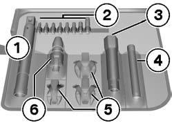 z Wartung 1 ausziehbarer Werkzeughalter Aufnahme aller Werkzeuge über Adapter Zündkerzen aus- und einbauen 2 1/4"-Bits 5x Torx, z. B.