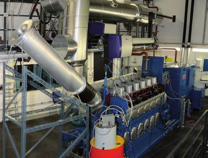 23: Teststand mit einem 6-Zylinder Dieselmotor von 1.1 MW Leistung für die Überprüfung von Konzepten zur Reduktion von Emissionen. Bild: PSI.