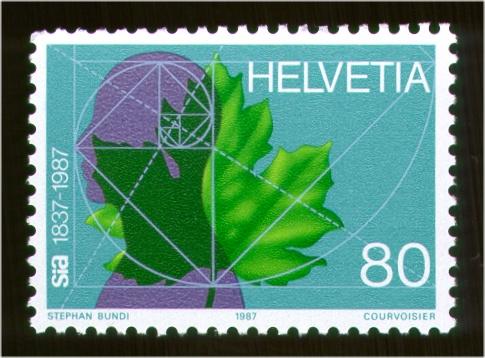 Fibonacci-Zahlen: Eine Philatelistische Annäherung Diese Schweizer Briefmarke wurde zum 150-jährigen Bestehen des Schweizerischen Ingenieur- und Architektenvereins SIA herausgegeben und enthält eine