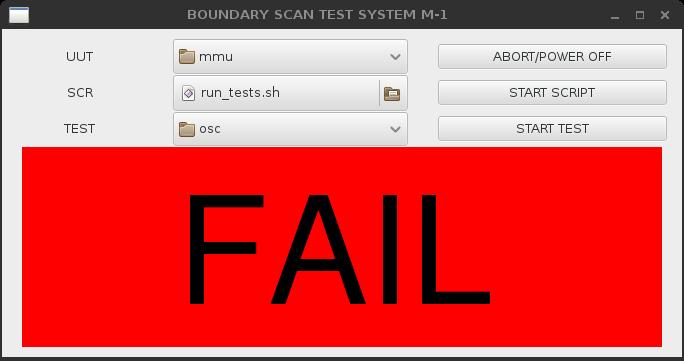 14.4. Test / Script FAIL Ein gescheitertes Skript oder ein fehlgeschlagener Test wird durch das alarmierende rot/schwarze FAIL signalisiert.