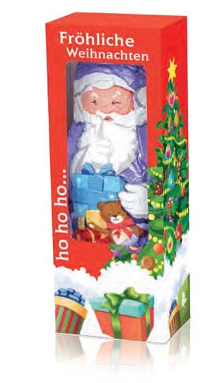 Produktdetails (Art. Nr.: 95499) Produkt Milka Weihnachtsmann, verpackt in einer individuellen Werbekartonage.