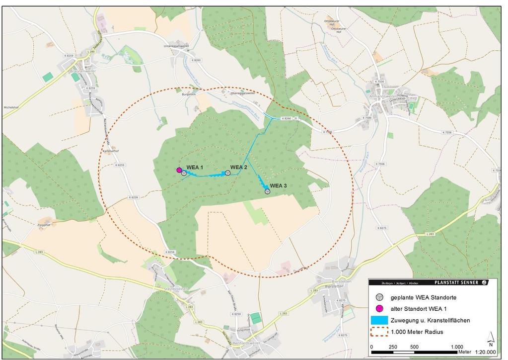 Abbildung 1: Übersicht der geplanten WEA-Standorte.