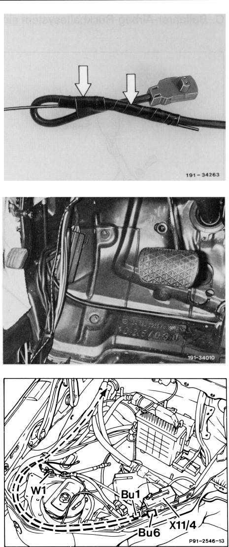 91.13 Beifahrer-Airbag 1 Fahrer-Beifahrer-Airbagleitungssatz wie Fahrer-Airbagleitungssatz verlegen (Bild, Seite 7). 2 Schweißdraht ca.