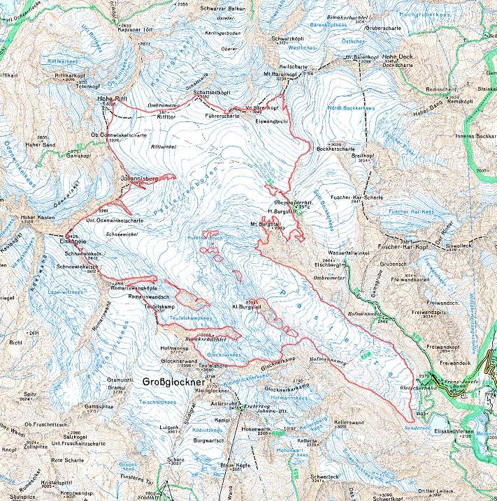 7. Das Untersuchungsgebiet als Nährgebiet fungiert, wird vom Johannisberg (3463m) in zwei Teilmulden geteilt, in den Schneewinkel im Süden und den Rifflwinkel im Norden.