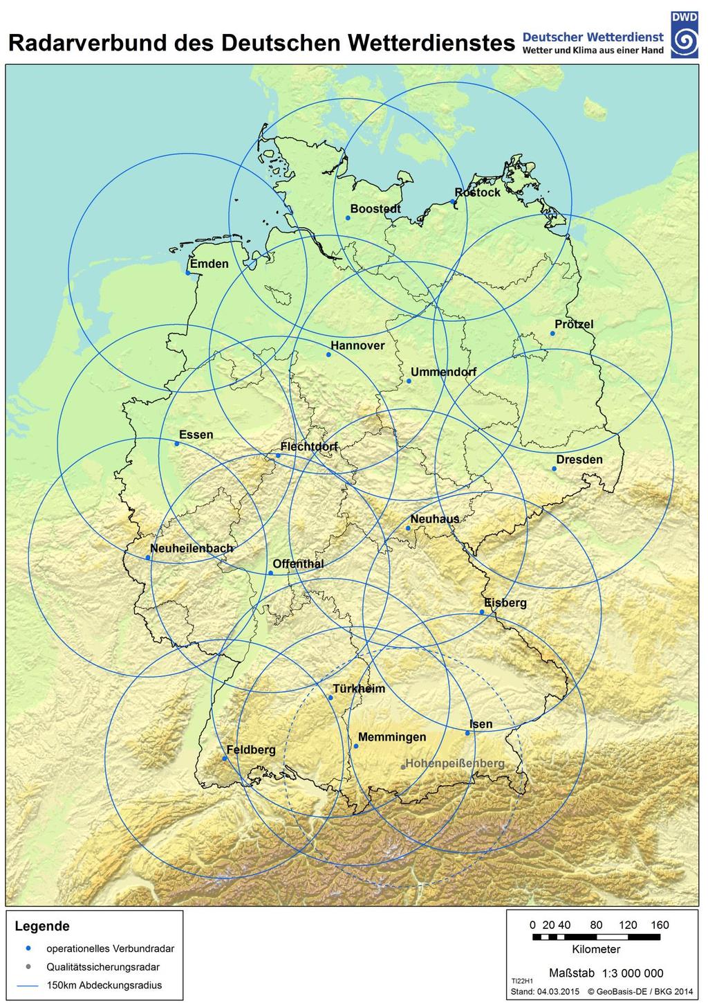 Abb. 5: Radarverbund des Deutschen Wetterdienstes (zur Verfügung gestellt durch