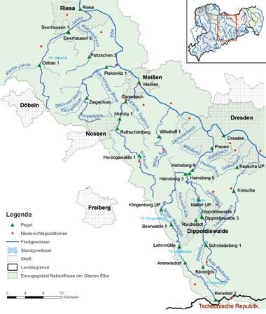 In Sachsen durchfließt die Elbe zunächst in tief eingeschnittenen Mäandern das Elbsandsteingebirge und tritt unterhalb von Pirna in die Dresdner Elbtalweitung ein.