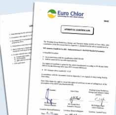 ZULASSUNGEN UND ZERTIFIKATE Euro Chlor-Certificate No. 08/02 Gost-Certificate TÜV ISO 9001:2008 TÜV AD 2000 HP0 TÜV Quality-Assurance System acc.