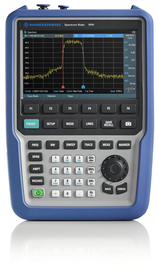 Spektrumanalysatoren R&S Spectrum Rider FPH Tragbarer Spektrumanalysator Hauptmerkmale Frequenzbereich: 5 khz bis 2/3/4 GHz; Erweiterung per Softwareupgrade (Keycode) Kapazitiver Touchscreen,
