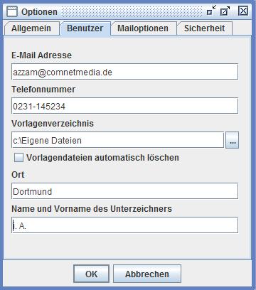 Reiter Benutzer : Eingabe von Kontaktdaten, die die Bearbeitung bei Rückfragen seitens der IHK