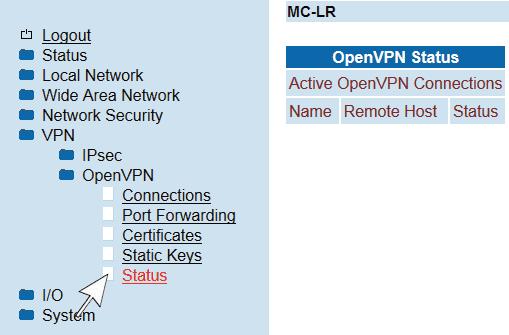 1.7.2.6 Status OpenVPN Status Active OpenVPN Connections Status der aktiven VPN-Verbindung.