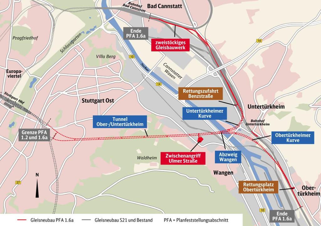 Übersicht Zuführung Ober-/ Untertürkheim Planfeststellungsabschnitt 1.6a Der PFA 1.6a ist Teil des Projekts Stuttgart 21.