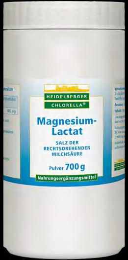 Magnesium Lactat Pulver, Salz der rechtsdrehenden Milchsäure Inhaltsstoffe: Mineralstoff pro 100 g pro 18 Messlöffel Magnesium 10,19 g 600 mg *Entspricht ca.