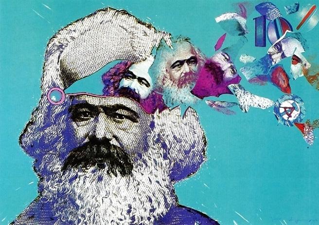 137 WP Eberhard Eggers Adieu Karl Marx 1989/90,100 x 140cm, Farblithografie auf Bütten Die Farblithografie»Adieu Karl Marx«aus der achtteiligen»the Good- Bye Series«entstand vor dem Hintergrund der