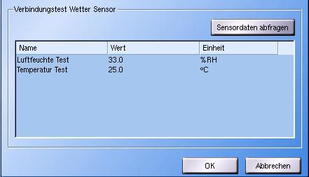 ¾¾Öffnen Sie den Dialog Konfiguration Wetter Sensor über Setup > Schnittstellen > Wetter Server. Abb.