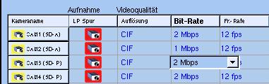 6.5.4 Optionale Konfiguration 6.5.4.1 Direkte Konfiguration Die wesentlichen Einstellungen zur Videoqualität (Auflösung, Bit-Rate und Frame-Rate) können direkt im Dialog Aufnahmeeinstellungen vorgenommen werden.