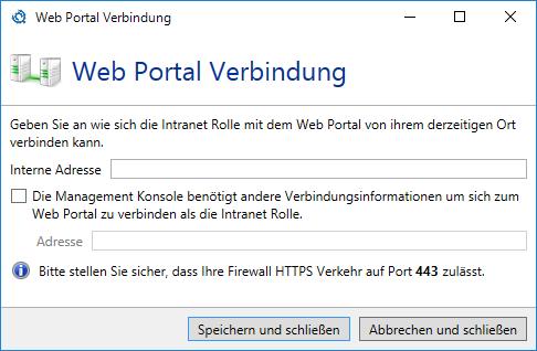 Konfiguration Bild 178: Die Einstellungen für eine Verbindung zu einem Web Portal Es kann in Ausnahmefällen dazu kommen, dass die Konfiguration eines Web Portals von der der Intranet Rolle abweicht.