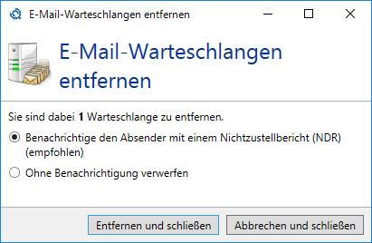 Monitoring Bild 18: Entfernen von Warteschlangen Angehaltene E-Mails Unter bestimmten Bedingungen können E-Mails auch angehalten werden.