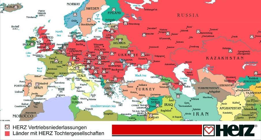 Die HERZ Gruppe weltweit Insgesamt sind es heute 70 Länder, von Irland bis Wladiwostok, Zentralasien, Naher Osten, Japan,