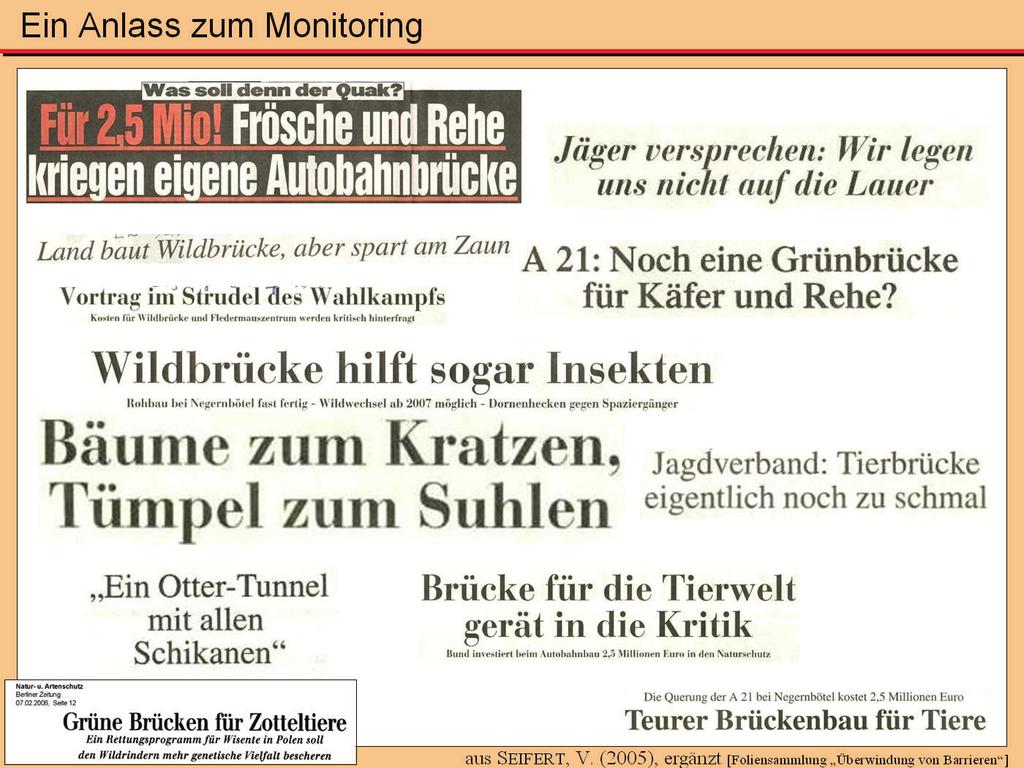 Abb. 1: Schlagzeilen, die die anfangs kontroverse Diskussion zum Bau der Grünbrücke Kiebitzholm widerspiegeln 2.