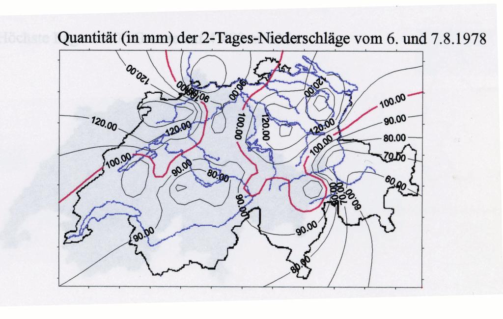 2: Räumliche Verteilung der Niederschlagstagessummen vom 6. und 7.8.