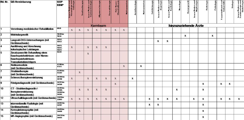 Anlage zum Anzeigeformular Übersicht QS-Vereinbarungen gemäß 135 Abs.