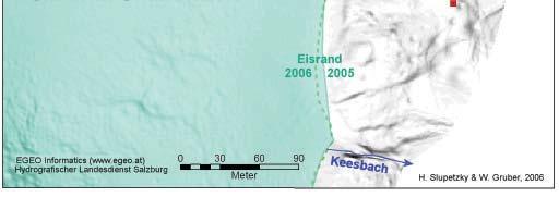 tiefste Stelle des Gletscher-Dammes höher lag als der Auslauf im Bereich des Eisbaches (Abb. 11).