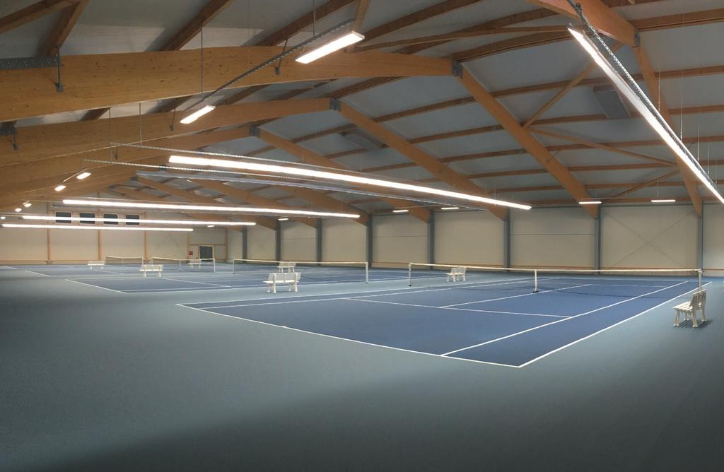 Beispielhaft in Architektur und Ausstattung: neue Tennishalle in Herzogenaurach highlights Profi Sport Line PSL Optimale Ausleuchtung für Tennishallen Licht ist nicht gleich Licht, insbesondere in