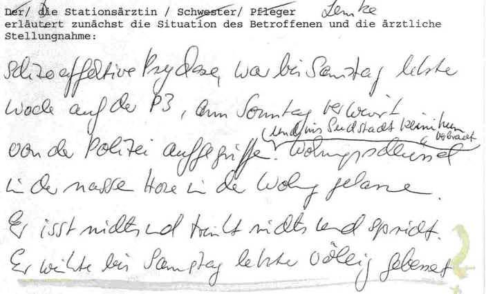Handschriftliches Protokoll der Amtsrichterin, Frau Blindow, Rostock, vom 6.10.