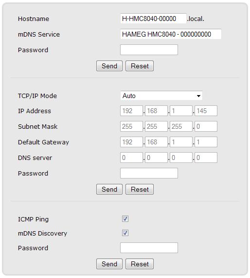 Remote Control Display of the Ethernet settings Fig. 10.14: Ethernet settings Password setting (security) Fig. 10.15: Password setting The Ethernet password can only be reset via HMC Ethernet menu (Ethernet --> Parameter --> Reset).