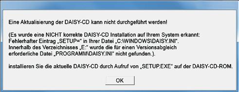 In weniger häufigen Fällen könnte sich auch die Bezeichnung des CD-ROM-Laufwerkes geändert haben, früher z. B. DAISY (F:), jetzt DAISY (E:).